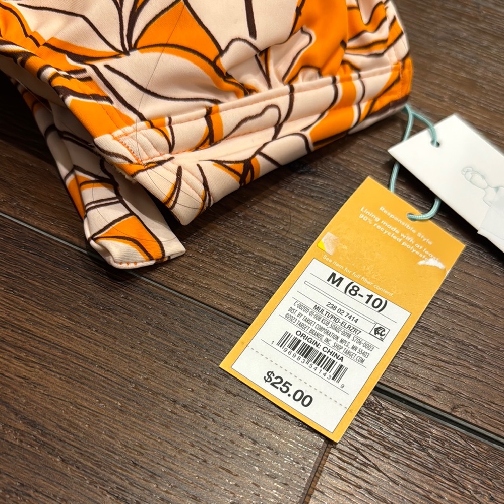 Kona Sol NWT 2 Piece Orange Floral Bikini Set. High waisted full covered bottom. - Picture 9 of 10